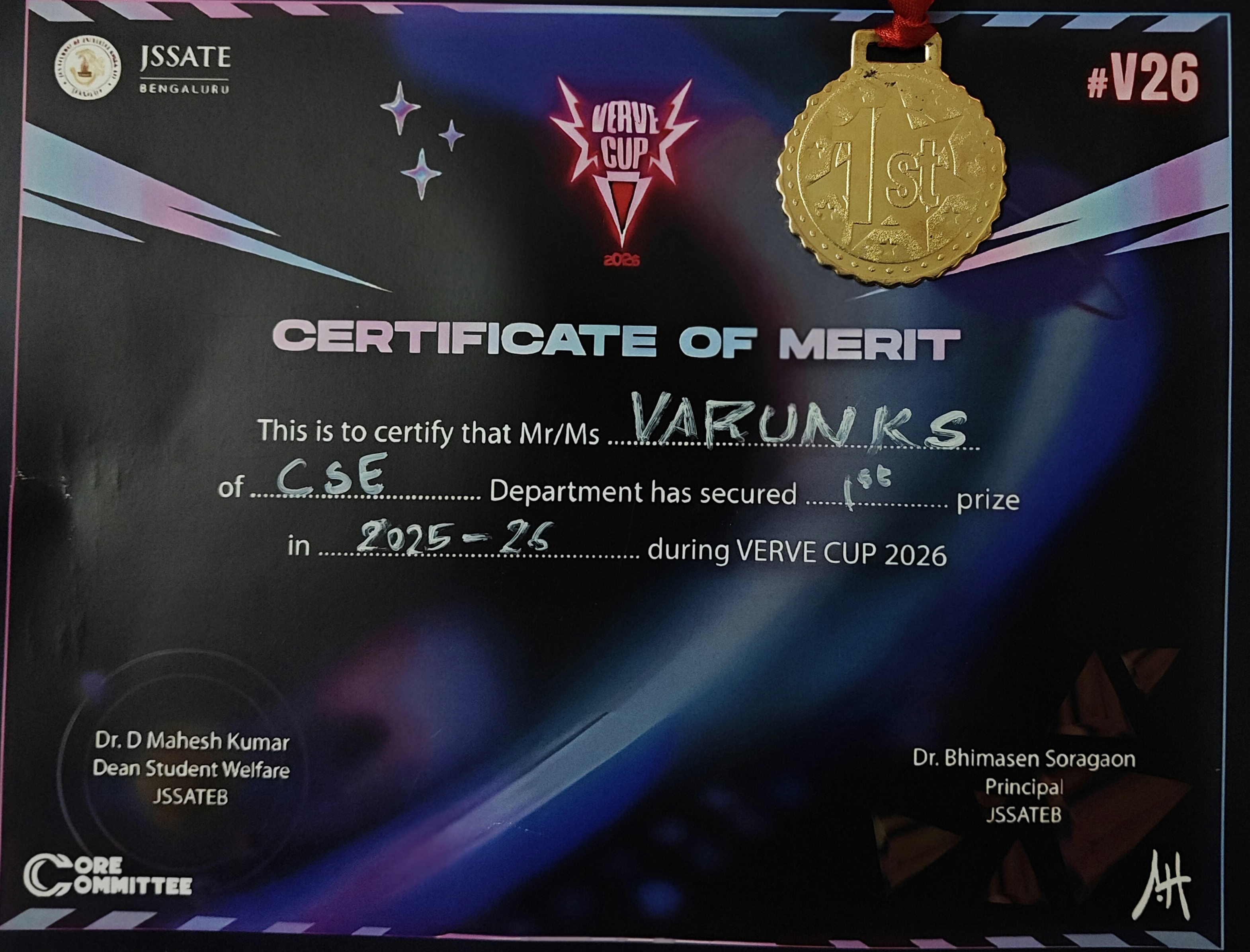 Official 1st prize certificate of merit for the tournament championship.